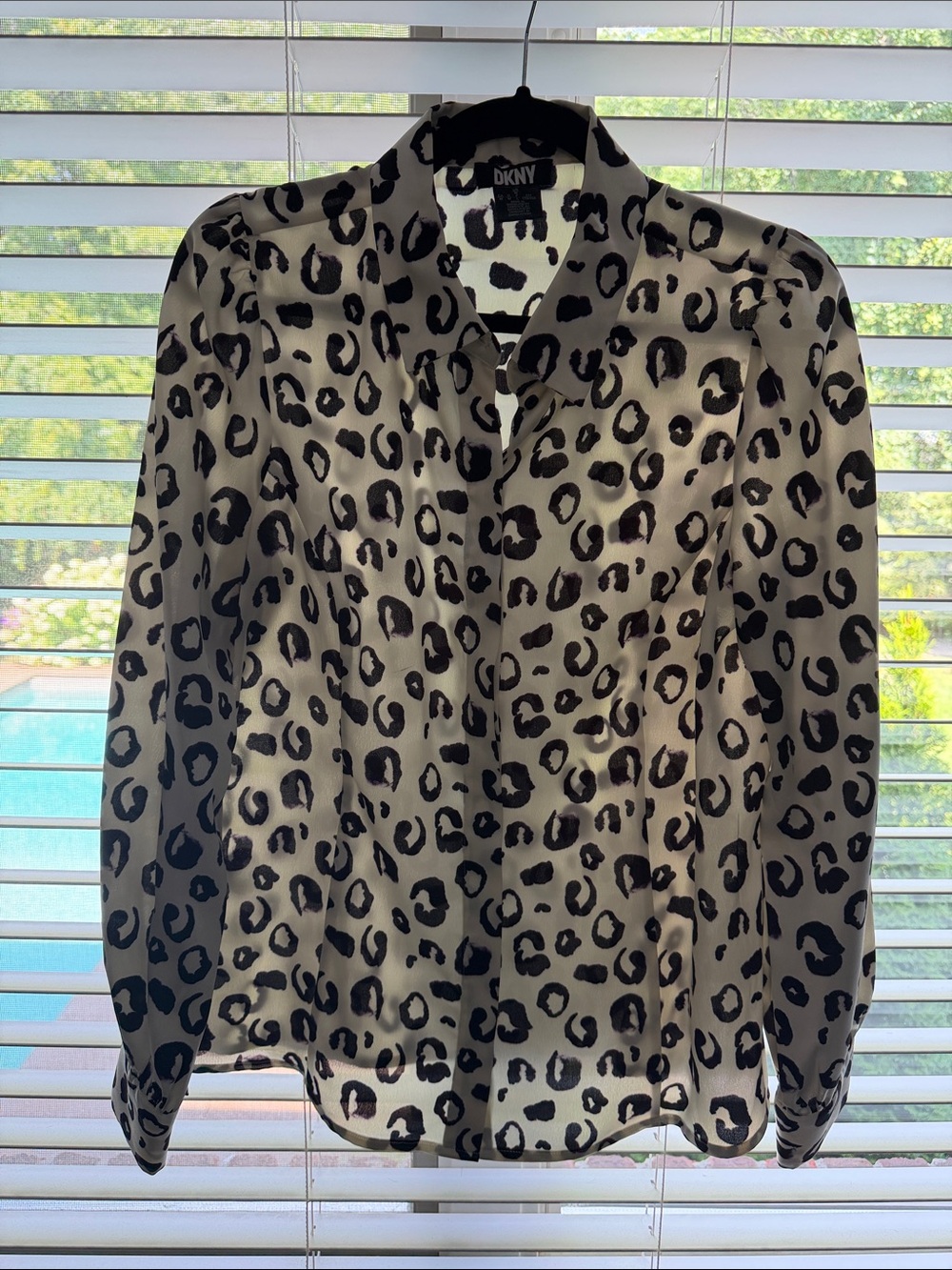 DKNY Cream and Black Leopard Print Button-Down Blouse